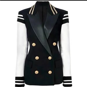 Faux Leather Varsity Blazer